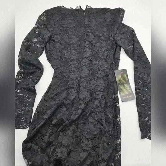 Bebe Women's S Black Surplice Asymmetrical is Hem Lace Dress NWT - Picture 11 of 13